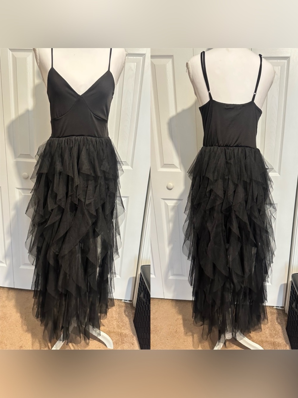 Elegant Black Tiered Tulle Slip Dress
